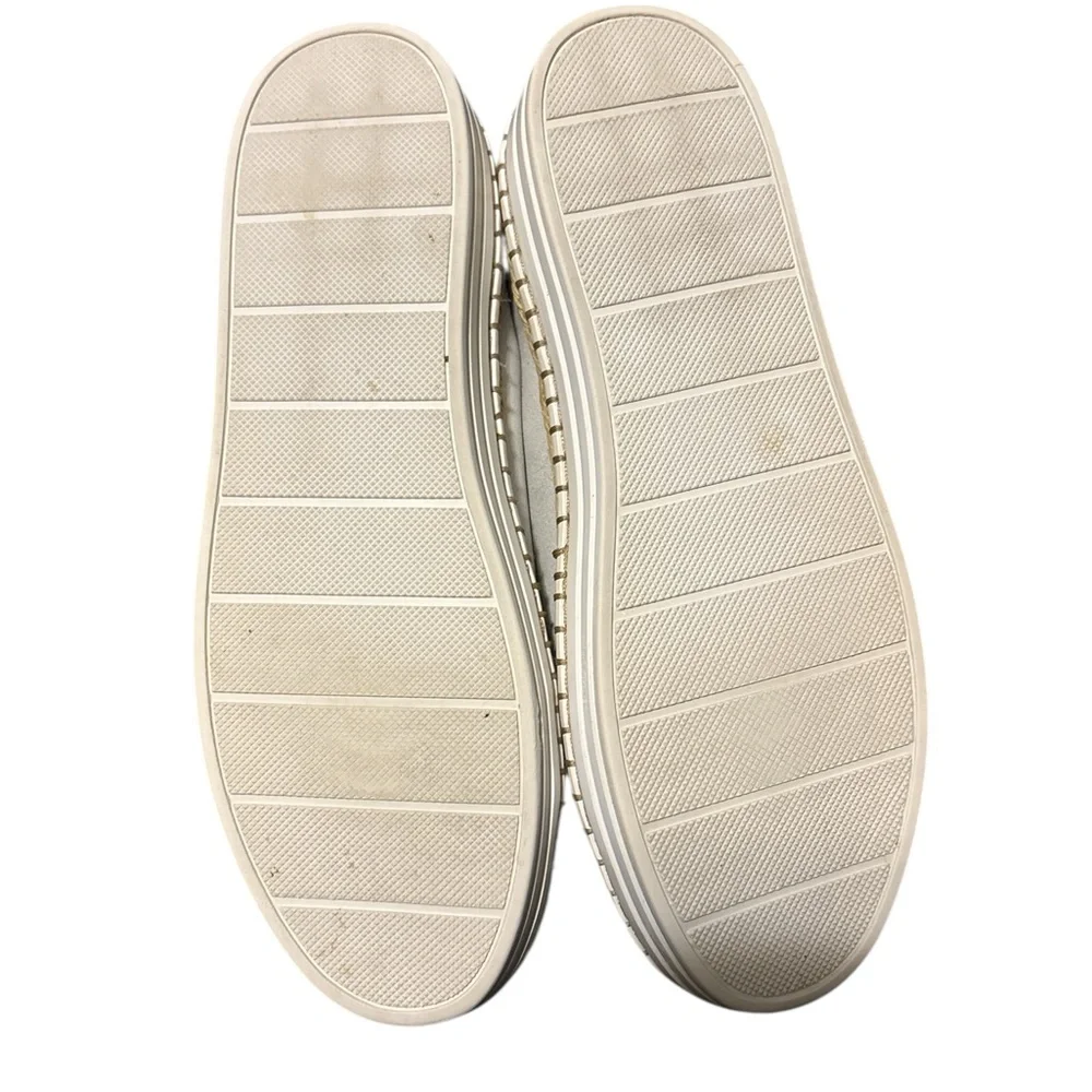 J/Slides NYC Kayla Leather Metallic Gray Slip-On Sneakers Whipstitch Detail Sz 7